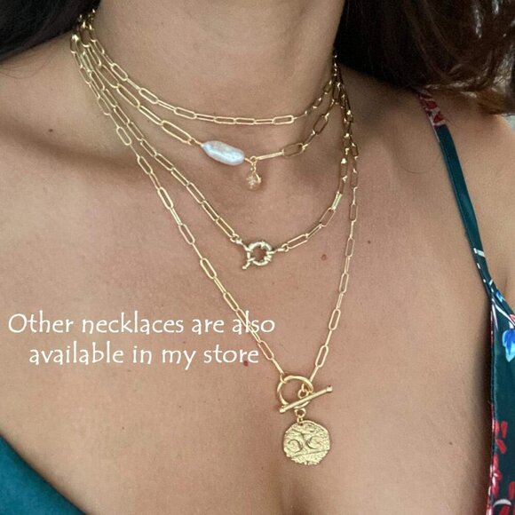 18K Gold Moon Star Lion Evil Eye Love Heart Pendant Necklace Medallion Paperclip - Picture 2 of 7